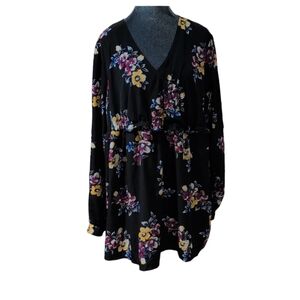 Isabel Maternity Black Floral Crossover Tunic Top